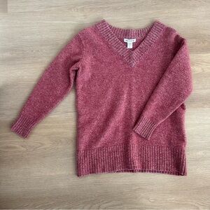 Athleta Sweater V-neck - woman’s small, wool and cashmere - rose red/pink